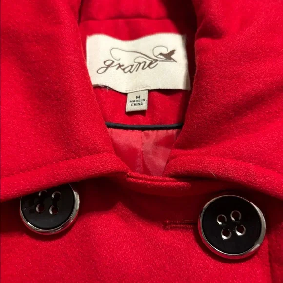 Grane Bold Red Pea Coat - Picture 3 of 8
